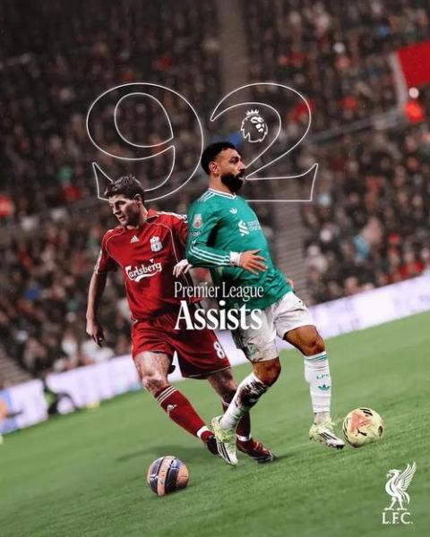 英超对同一对手助攻上双，萨拉赫成为继杰拉德后利物浦第二人