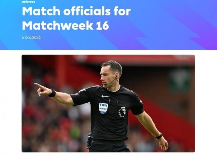 英超第十九轮裁判安排：达伦英格兰主裁枪手对维拉卡瓦纳执法利物浦战斗_英超直播