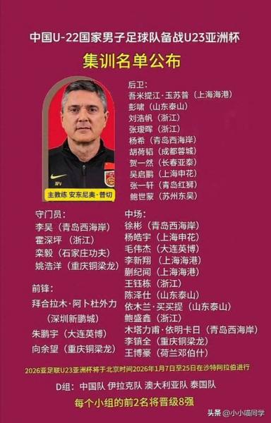 中国u23大名单，国足最新23人大名单